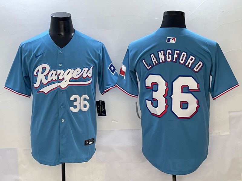 Men 2025 Texas Rangers #36 Langford Light Blue Game Nike MLB Jersey style 3